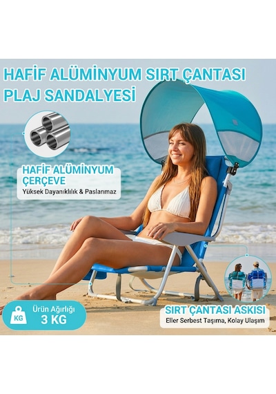 Wejoy Wavora B10 Plus Upf50+ Gölgelikli 4 Kademeli Katlanır Plaj Sandalyesi Blue Mavi