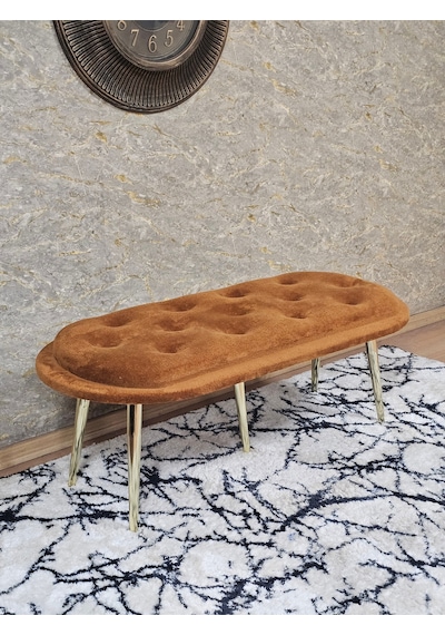 Zafir Ufo Oturak Bench - Gold Kaplama Sivriltme Ayak - Oturak - Bench - Puf - Yatak Ucu Pufu Turuncu