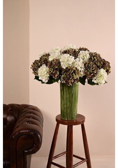 Yeşil Yapay Ortanca Çiçeği Tek Dal Premium Canlı Islak Dokulu 68 Cm