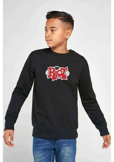 Tshirthane Riot Logo Baskılı Unisex Çocuk Siyah Sweatshirt Siyah