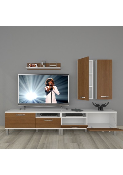 Decoraktiv Eko 5220d Slm Krom Ayaklı Tv Ünitesi Tv Sehpası Beyaz - Ceviz