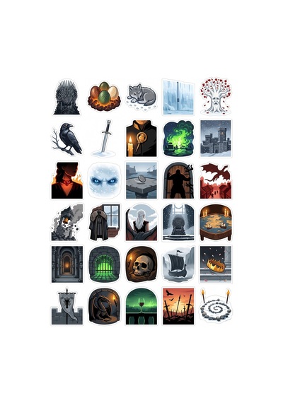 30 Adet Game Of Thrones Temalı Sticker Seti - Laptop Defter Telefon İçin Çok Renkli