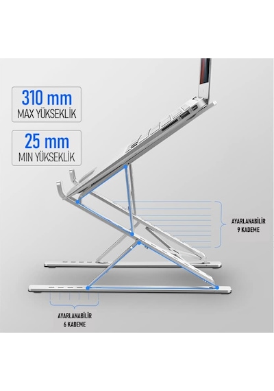 Dm09 12.6''-15.6''-17.3'' Çift Katlı 15 Seviyeli Katlanabilir Taşınabilir Alüminyum Dizüstü Laptop Notebook Standı