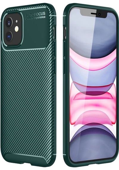 Apple Uyumlu   iPhone 12 Mini Kılıf Auto Focus Karbon Kapak - Yeşil