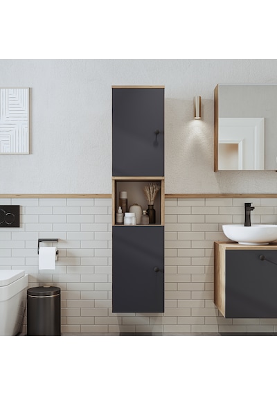 Banyo Dolabı Mat Mdf 150 X 35 Cm Boy Dolabı Atlantik Çam - Antrasit