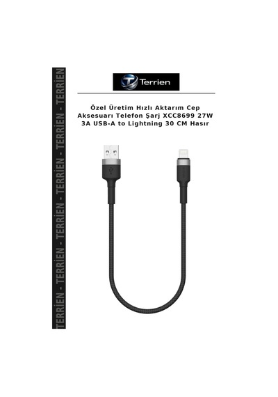 Özel Üretim Hızlı Aktarım Cep Aksesuarı Telefon Şarj Xcc8699 27w 3a Usb-a To Lightning 30 Cm Hasır