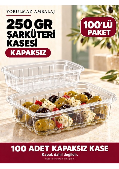 250 Gr Kapaksız Şarküteri Kasesi 100 Lü Şeffaf Dikdörtgen Meze Ve Salata Kabı Siyah