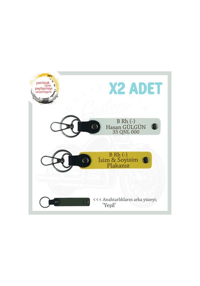 Sürücülere Özel, İsim, Plaka Ve B Rh - Kan Grubu, Kişiselleştirilmiş X2 Anahtarlık, Sarı-beyaz-ysl