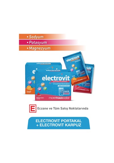 Electrovit Karpuz & Portakal Sodyum, Potasyum, Magnezyum İçeren Elektrolit Tozu 2x 8 Saşe