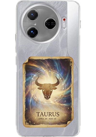 Tecno Camon 30 Pro 5g İle Uyumlu Burç Kartları Boğa Tasarımlı Şeffaf Silikon Kılıf Şeffaf