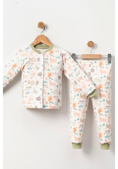 Cantoy Erkek Çocuk Baskılı Pamuklu 2'li Pijama Takımı Mint