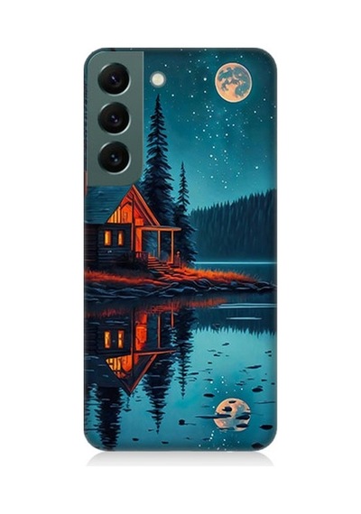 Samsung Galaxy S22 Uyumlu Ay Ve Ahşap Ev Desenli Silikon Kılıf