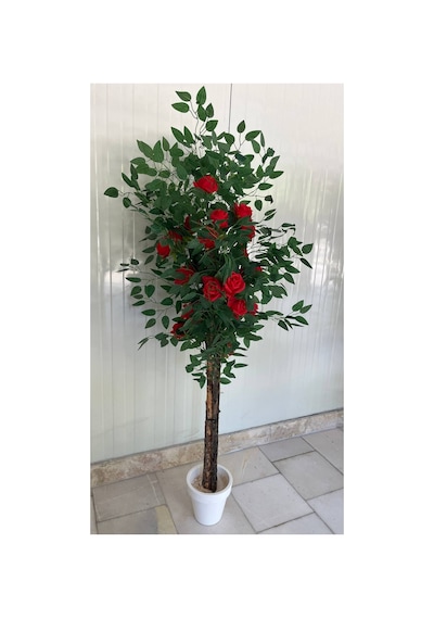 Yapay Gül Ağacı - 21 Kafa Dekoratif Saksı 160 Cm Çok Renkli