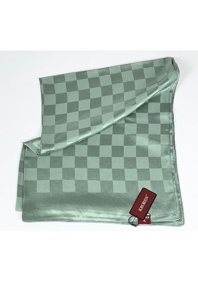 Kroren Krep Jakarlı Dama Desen Şal - 70 X 190 Keten Yeşili