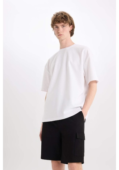 DeFacto Regular Fit Dokulu Düz Paça Kargo Cepli Basic Düz Şort B8796AX25SMBK81