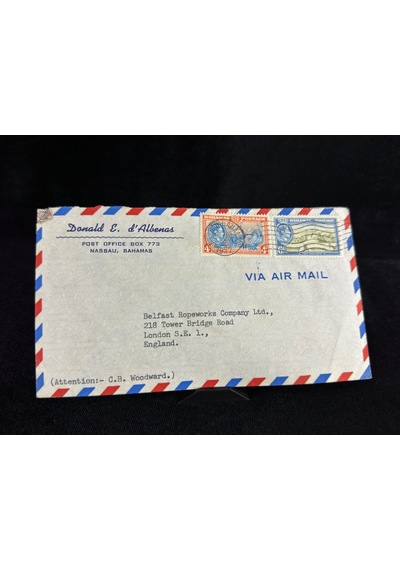 İngiliz Sömürge Uçak Postası Air Mail 1952 Yılında Bahama'lardan İngiltereye Postalanmış 4d Ve 6d Cent Pullu