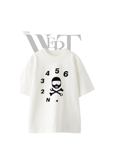 Thewert Mekanik Kurukafa Tasarım Baskılı Ünisex Beyaz Oversize T-shirt