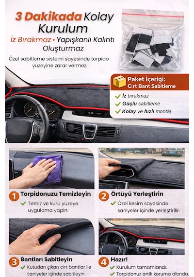 Mazda 3 2009-2013 Torpido Örtüsü Panel Halısı Koruma Torpido Koruma Araca Özel Kaymaz Kolay Montaj - 876 Stiloto