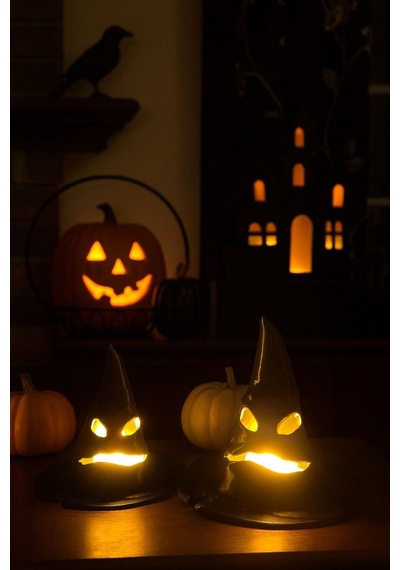 Korku Şapka Figürlü Pilli Mum İle Kullanım Dekoratif 2 Li Aksesuar Masaüstü Obje Halloween Süs