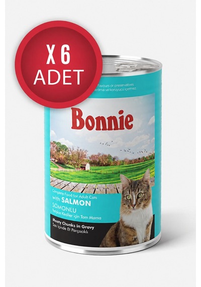 Bonnie Somonlu Sos İçinde Et Parçacıklı Yetişkin Kedi Konservesi 400g X 6 Adet