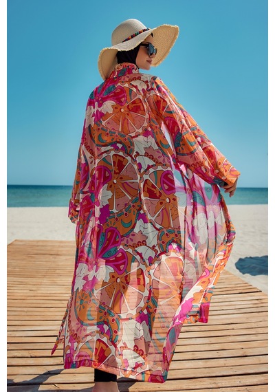 Remsa Mayo Remsa Tesettür Mayo Üzerine Tek Kaftan Kimono Pareo Oranj Rp034 Festival Oranj