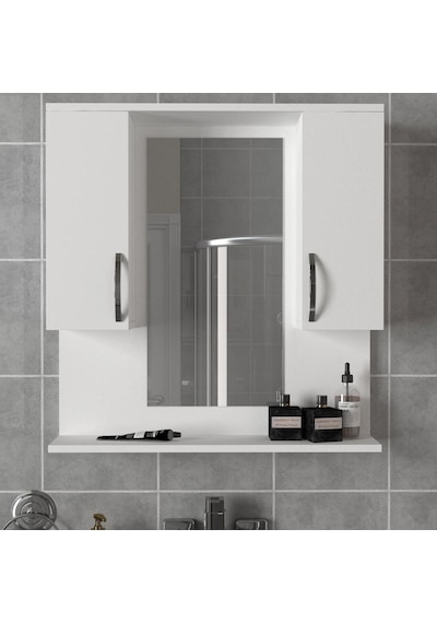 Dekorister Tiger Aynalı Banyo Etajer Beyaz Çok Renkli
