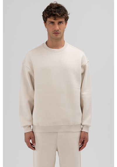 Vamos Basic Bisiklet Yaka Oversize Sweatshirt Taş