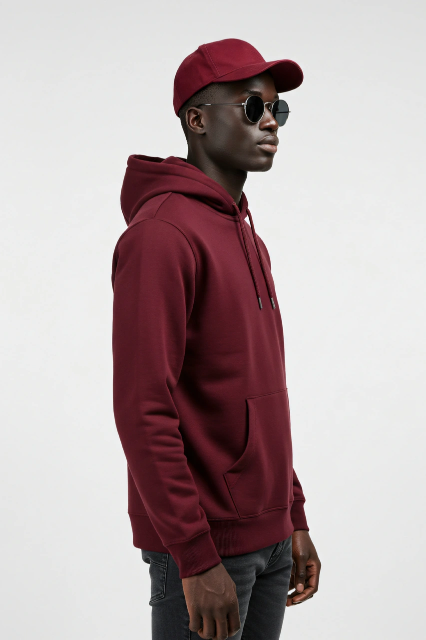 Erkek Oversize %100 Pamuk Yüksek Kalite Erkek Kapüşonlu Sweatshirt Bordo