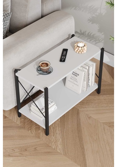 Koltuk Yani Sehpa Siyah Profil Beyaz Sunta 60x24x44 Cm Mtl021 Siyah-beyaz