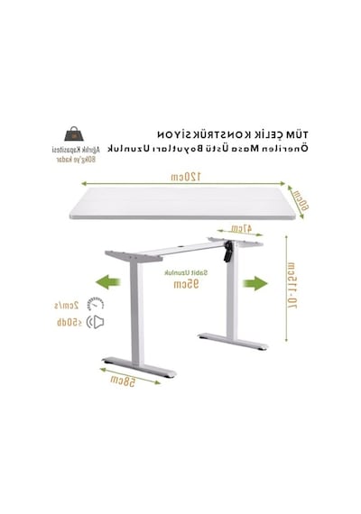 Ayarlanabilir Ergonomik Bilgisayar Masası, Beyaz 120x60 Ayarlanabilir Ergonomik Bilgisayar Masası, Beyaz 120x60