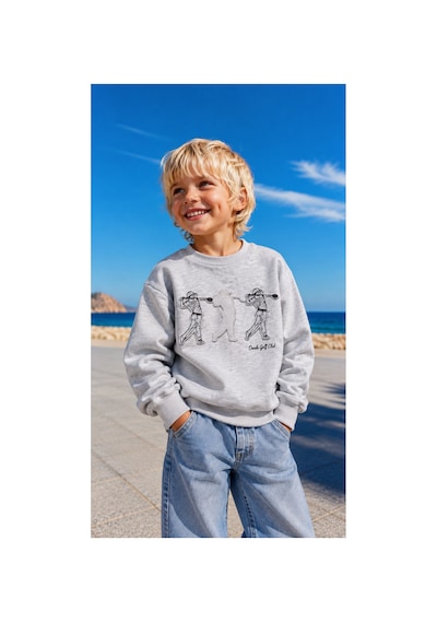 Overdo Kids Erkek Çocuk Kabarma Baskılı 2ip Sweatshirt Gri