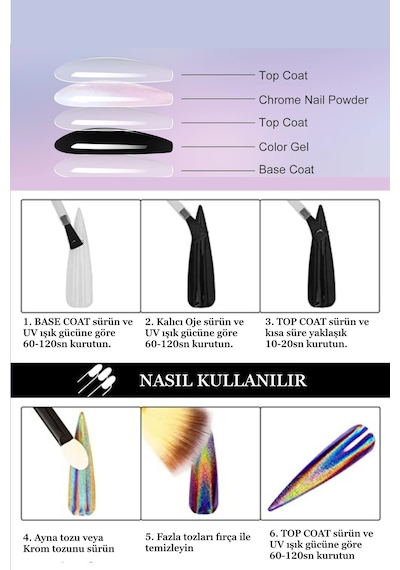 Krom Tozu 2 Renk Nail Art Ayna Tozu İnci Tozu Kullanımı Kolay 7-1