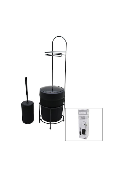 Orsa-990 Yuvarlak Ve Siyah Plastik Çöp Kovalı Metal Ayaklı Wc Kağıtlık Wc Fırça Set - 4'li Paket Diğer