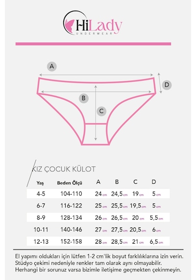 Hilady Kız Çocuk Külot, Karışık Renkli, Kız Çocuk Külot, Yumuşak Pamuklu Kumaş Açık Pembe