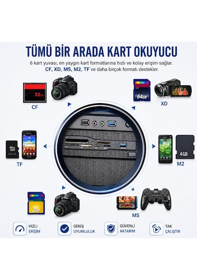 6087 Usb 3.0 Ön Panel 5.25 İnç Dahili Kart Okuyucu Cf Sd Tf Ms M2 Xd Çoklu Medya