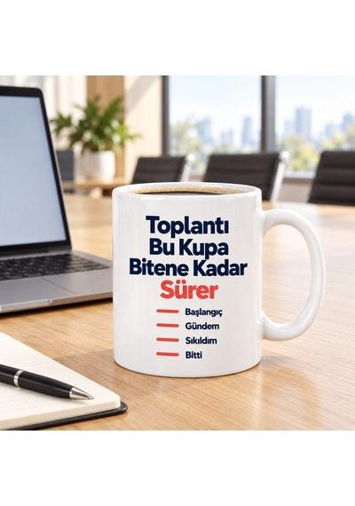 Bezos Toplantı Bu Kupa Bitene Kadar Sürer Tasarımlı Porselen Kupa - Model 376 Nıda Çok Renkli