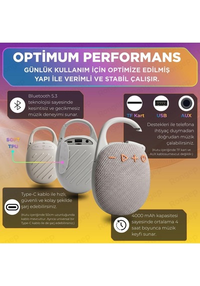 Travel-sound Taşınabilir Bluetooth Hoparlör V5.3 Önü Kumaş Kaplı Tft/aux/usb Destekli Rgb Işıklı Ipx6 Su Sı 11949714