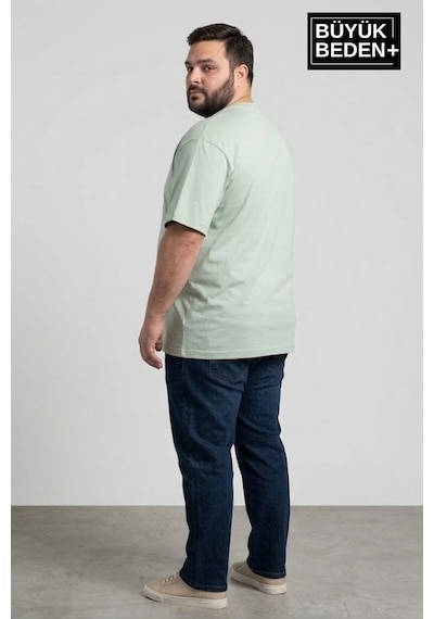 Superlife Erkek Büyük Beden Ar Baskılı 3xl-6xl Bisiklet Yaka Tshırt Spr26bts510-01 Yeşil