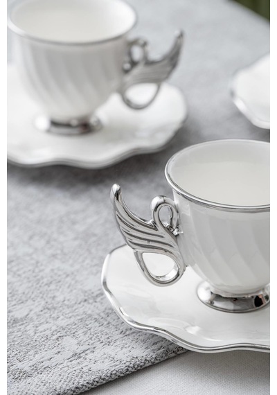 Jade 6 Kişilik Kahve Fincanı Takımı - 90 Ml Beyaz - Silver