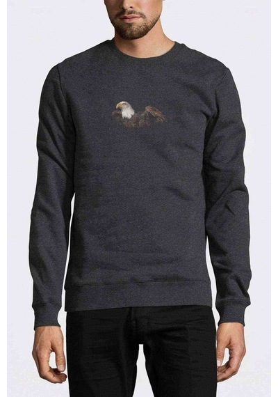 Flying Eagle Baskılı Füme Antrasit Erkek Örme Sweatshirt