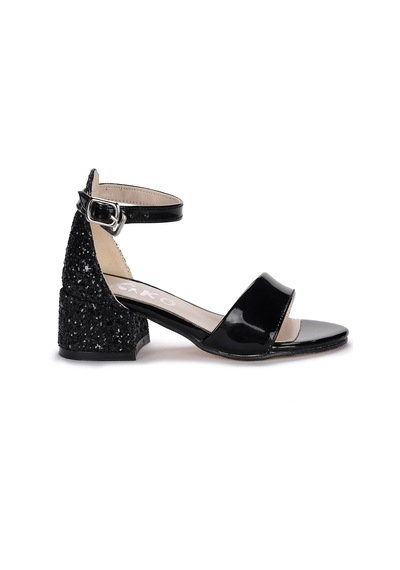 Kiko Kids 768 Ayna Çam Günlük Kız Çocuk 3 CM Topuklu Sandalet Ayakkabı Siyah 001