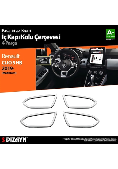 S-dizayn Renault Clio 5 Krom İç Kapı Kolu Çerçevesi 4 Prç. 2019 Üzeri Mat Krom