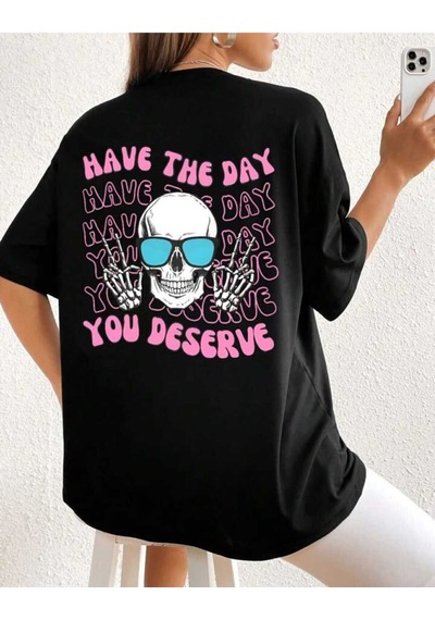 Noıssey Siyah Unisex Baskılı Oversize