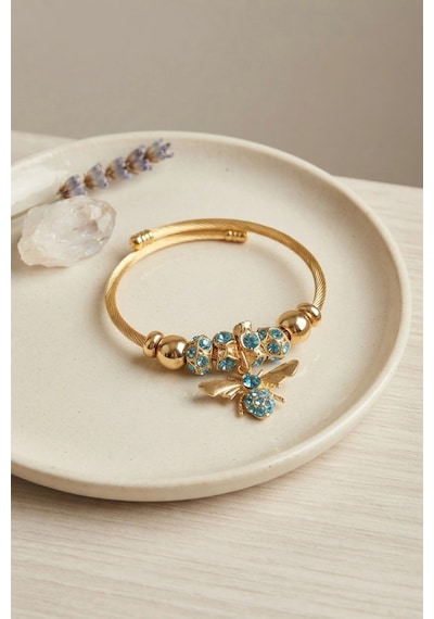 Mey İthalat Mavi Arı Model Gold Renk Charm Bileklik Çok Renkli
