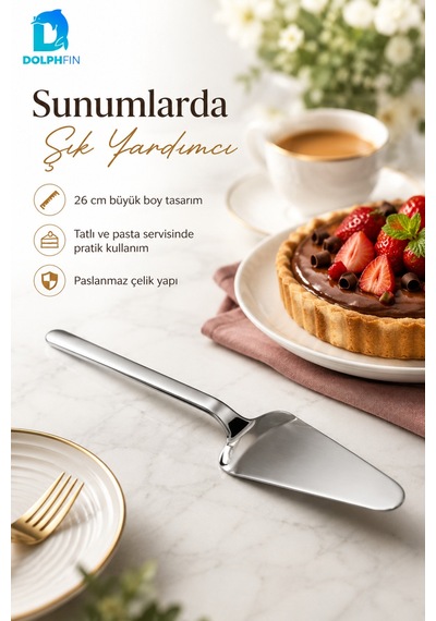 26 Cm Paslanmaz Çelik Pasta Servis Spatulası Kek Turta Börek Servis Küreği Inox