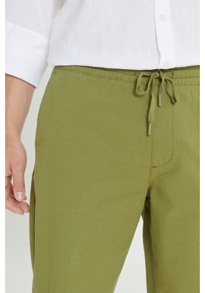 AC&Co / Altınyıldız Classics Erkek Hakı Comfort Fit Rahat Kesim Yan Cepli Keten  Şort Haki