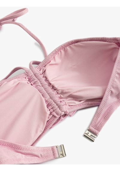 Koton Straplez Bikini Üstü Gül Aplike Detaylı Askı Detaylı Pedli Pembe 4sak10126mm