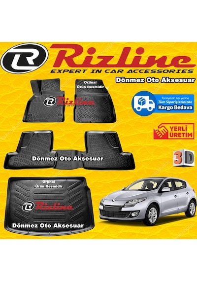 Megane 3 3D Paspas +Bagaj Havuzu Siyah Hb 2010-2016 Arası Rizline N11.13705
