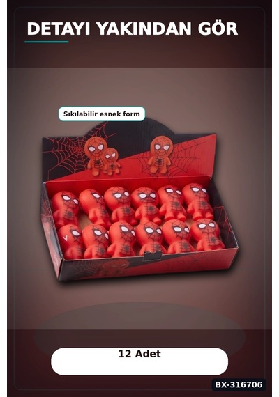 Spider-man Squishy Gerginlik Oyuncağı 12 Adet Stand Kutu Figür Seti Bx-316706