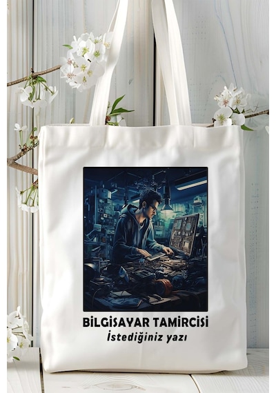 Art Hediye Bilgisayar Tamircisi Baskılı Bez Omuz Çantası Kişiye Özel Model 19 Çok Renkli